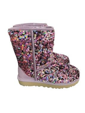 UGG Classic Short Boots Stellar Sequin Sz 5 Purple Lilac Frost Sparkle Mid Calf